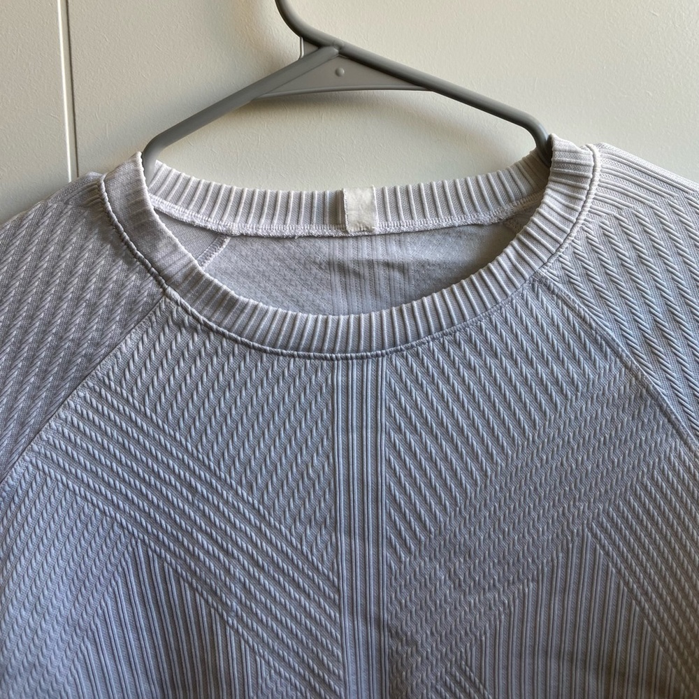 Textured White Lululemon long sleeve Workout top